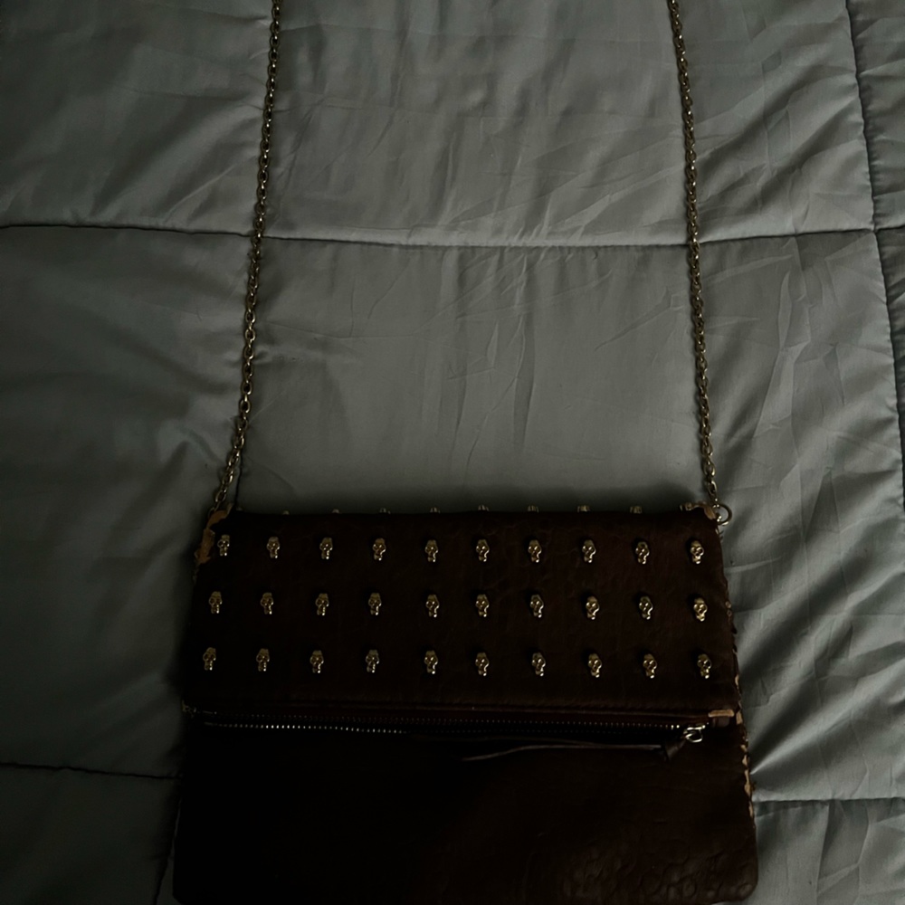 Brown vegan leather skull bag